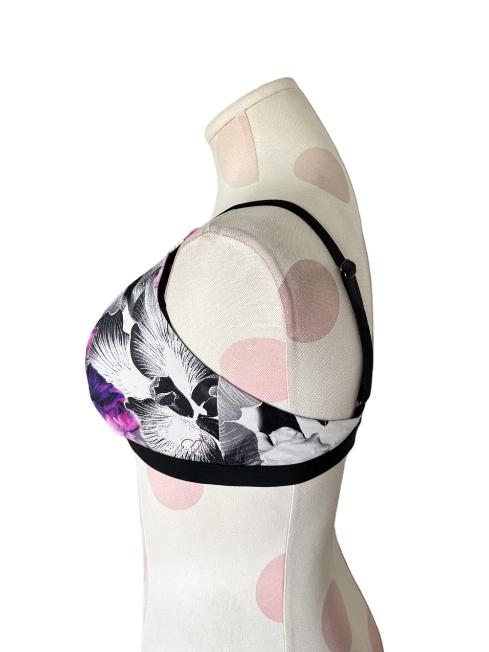 Calia by Carrie Underwood Floral Bikini Top - Purple Black White LG - Picture 4 of 6